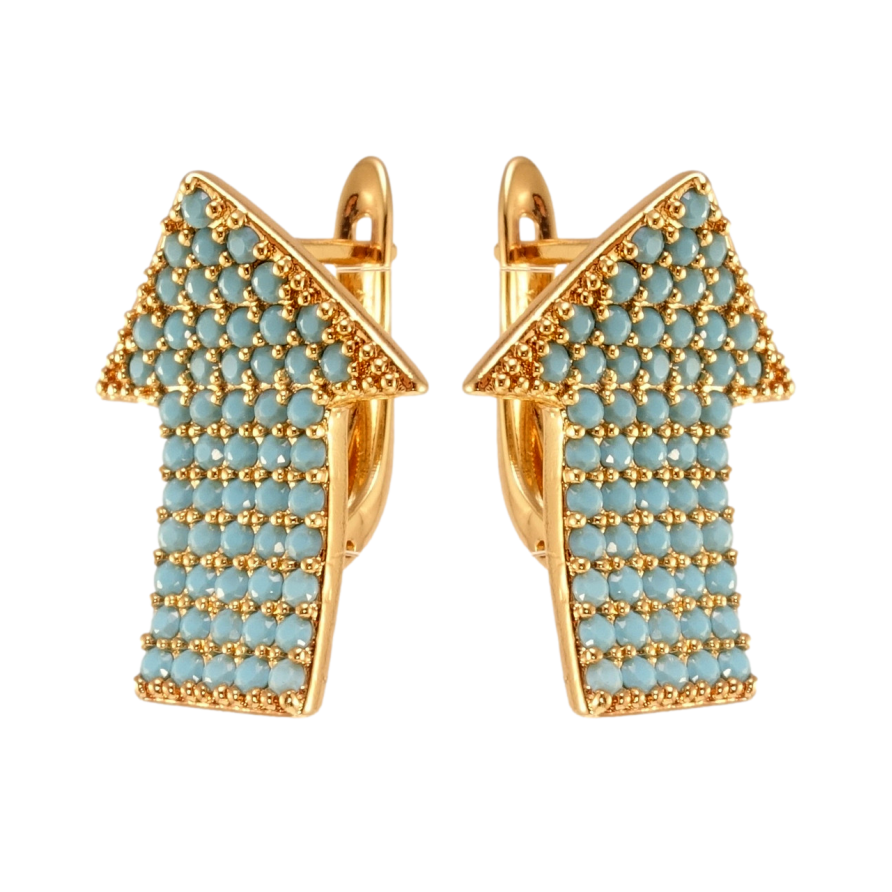 Серьги Xuping Позолота 18K английский замок Изогнутые стрелочки с дорожками голубого циркония фото №1 Серьги Xuping Позолота 18K английский замок Изогнутые стрелочки с дорожками голубого циркония фото №1