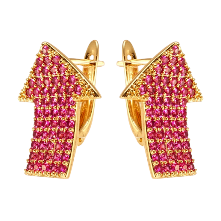 Серьги Xuping Позолота 18K английский замок Изогнутые стрелочки с дорожками малинового циркония фото №22
