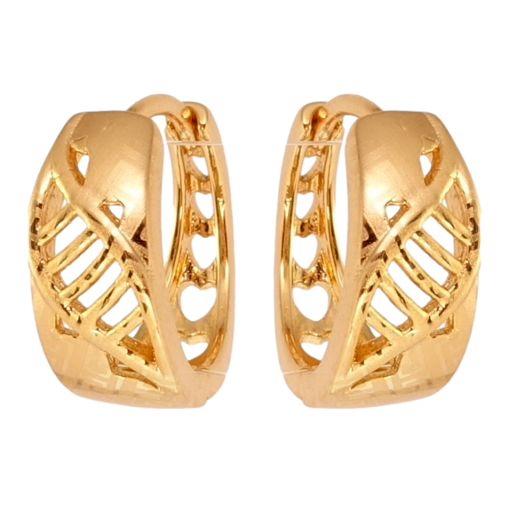 Серьги Xuping Позолота 18K колечки Резные листочки с меандровым узором напылением фото №5 Серьги Xuping Позолота 18K колечки Резные листочки с меандровым узором напылением фото №5