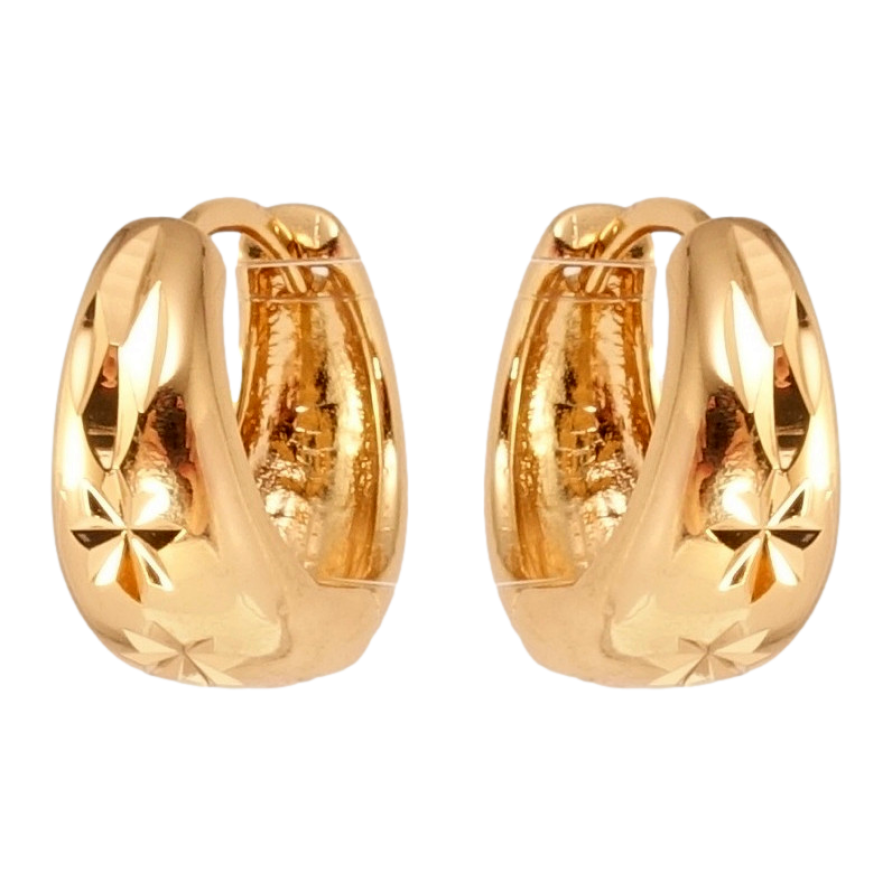 Серьги Xuping Позолота 18K колечки Корзинки с узором звездочки насечками фото №1 Серьги Xuping Позолота 18K колечки Корзинки с узором звездочки насечками фото №1