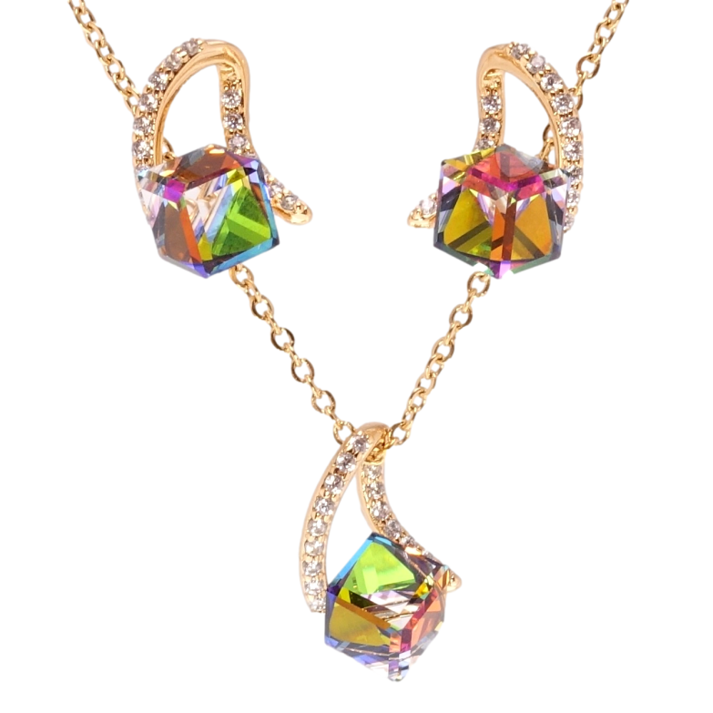 Набір Xuping колір 18K з кр-ми Swarovski Сережки Кулон на ланцюжку Кубики Vitrail Medium довжина 42-47см х фото №1 Набір Xuping колір 18K з кр-ми Swarovski Сережки Кулон на ланцюжку Кубики Vitrail Medium довжина 42-47см х фото №1