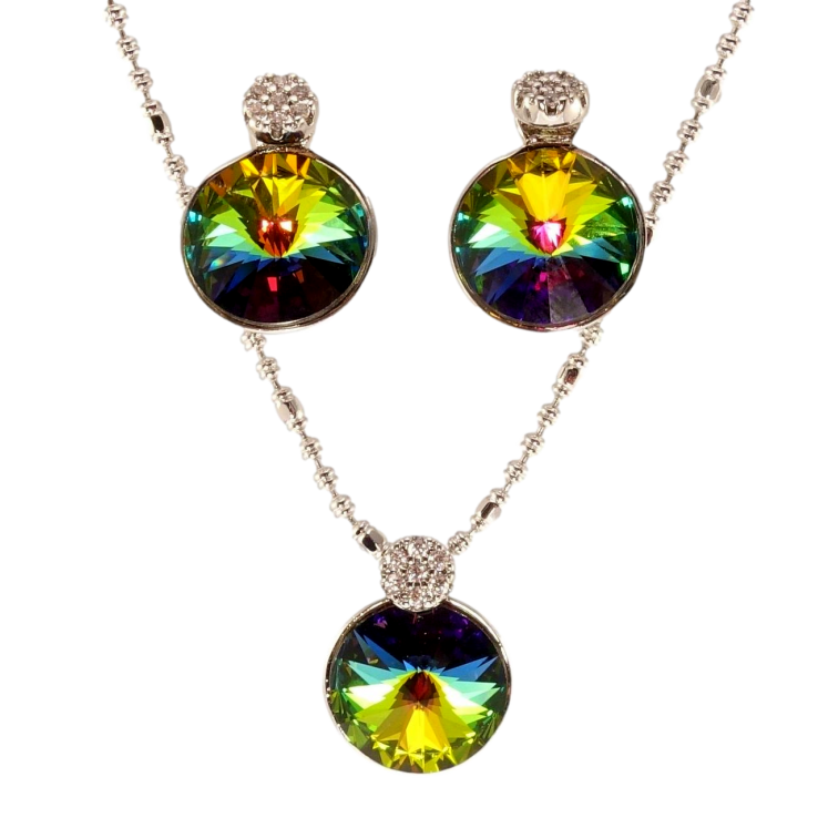 Набір Xuping колір Родій з кр-ми Swarovski Сережки Кулон на ланцюжку Кристали Vitrail Med дл.40-45см х 2; ø фото №13