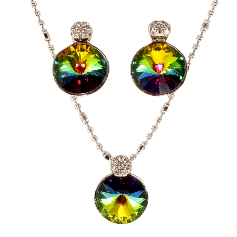 Набір Xuping колір Родій з кр-ми Swarovski Сережки Кулон на ланцюжку Кристали Vitrail Med дл.40-45см х 2; ø фото №1