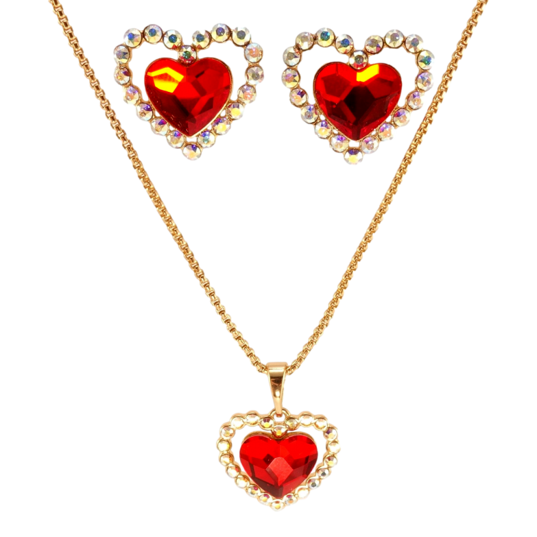 Набір Xuping колір 18K з кр-ми Swarovski Сережки Кулон на ланцюжку Сердечки з кр-в АВ та Siam довжина 40-45см фото №5