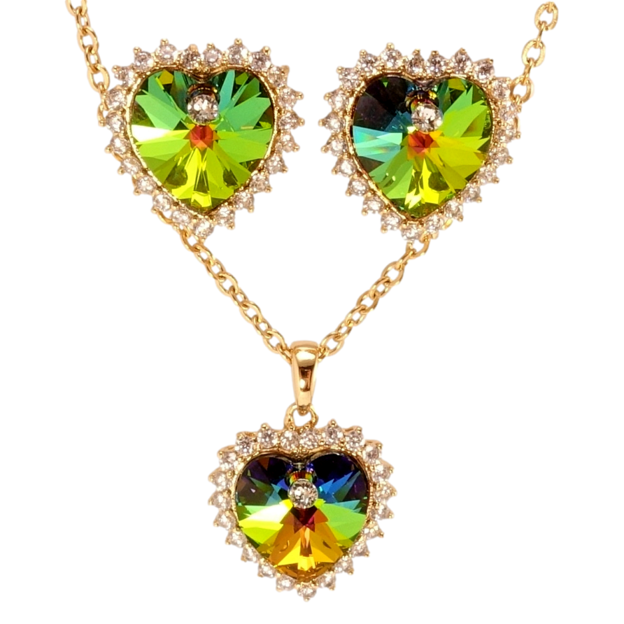 Набор Xuping цвет 18K с кр-ми Swarovski Серьги Кулон на цепочке Сердечки Vitrail Medium длина 40-45см фото №1