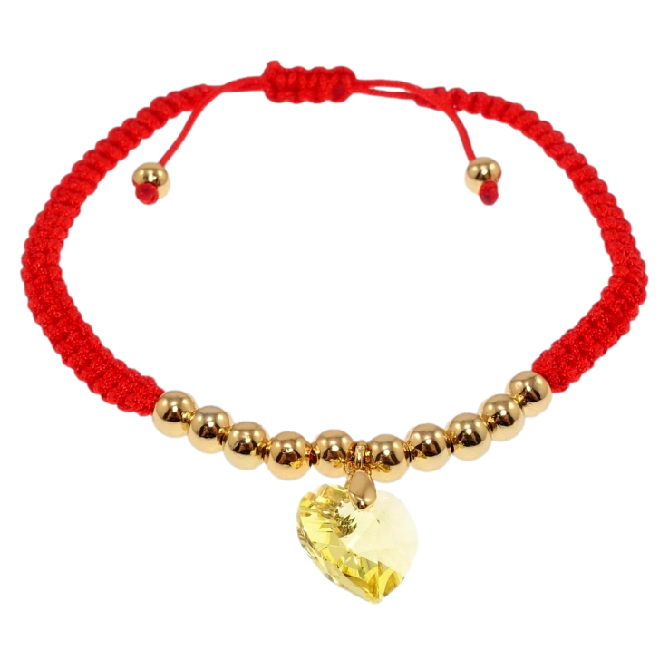 Браслет Xuping QQMM цвет 18K с кр-ми Swarovski Красный  шнур с желтым сердцем на затяжке 16-22см х 5мм фото №16