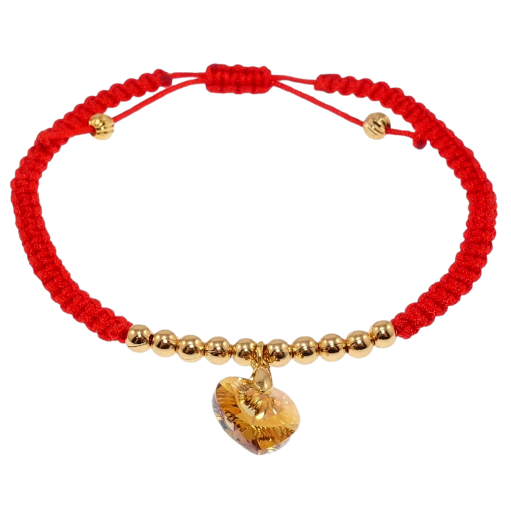 Браслет Xuping QQMM цвет 18K с кр-ми Swarovski Красный шнур с янтарным сердцем на затяжке 17-23см х 5мм фото №24