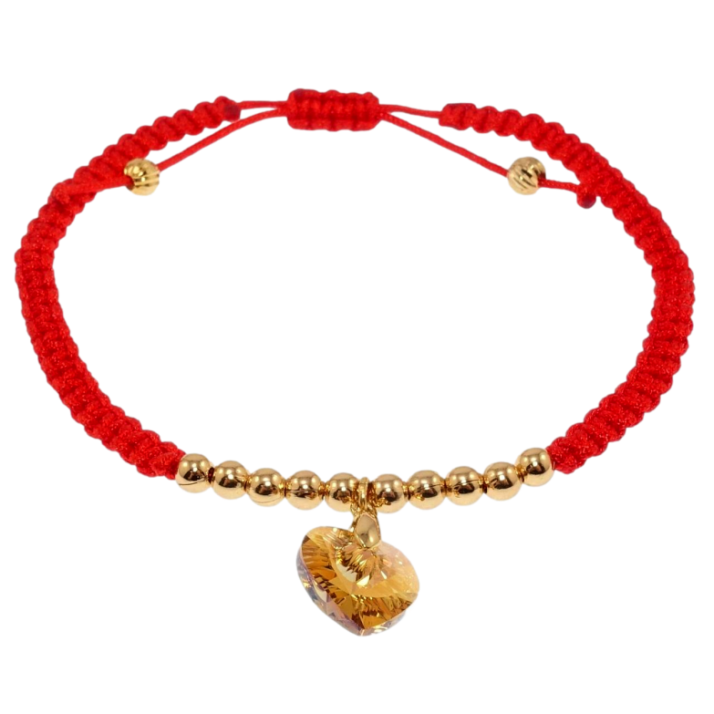 Браслет Xuping QQMM колір 18K з кр-ми Swarovski Червоний шнур з бурштиновим серцем на затяжці 17-23см х 5мм фото №1