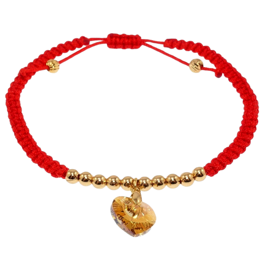 Браслет Xuping QQMM цвет 18K с кр-ми Swarovski Красный шнур с янтарным сердцем на затяжке 17-23см х 5мм фото №1 Браслет Xuping QQMM цвет 18K с кр-ми Swarovski Красный шнур с янтарным сердцем на затяжке 17-23см х 5мм фото №1