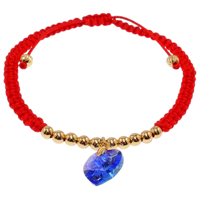 Браслет Xuping QQMM цвет 18K с кр-ми Swarovski Красный шнур с синим кристаллом на затяжке 17-23см х 5мм фото №1 Браслет Xuping QQMM цвет 18K с кр-ми Swarovski Красный шнур с синим кристаллом на затяжке 17-23см х 5мм фото №1