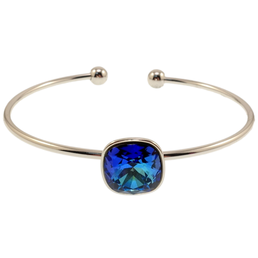 Браслет Xuping колір Родій з кр-ми Swarovski Кристал Capri Blue, 14х14мм ø 6см фото №1