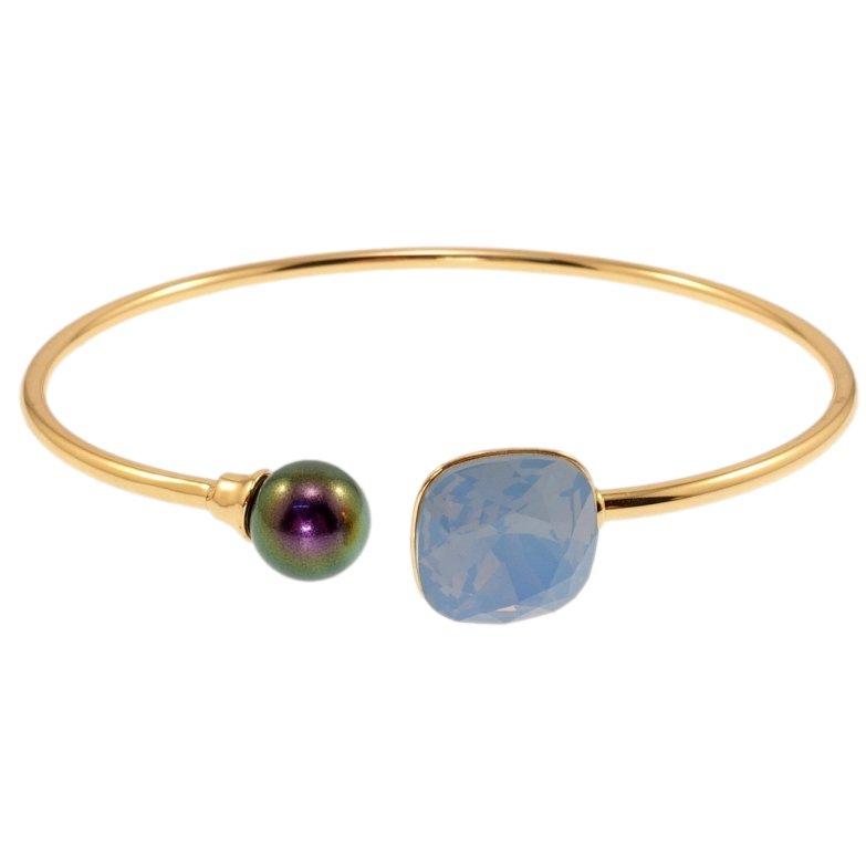 Браслет Xuping колір 18K з кр-ми Swarovski Чорна перлина із кристалом Air Blue Opal ø 6см фото №1