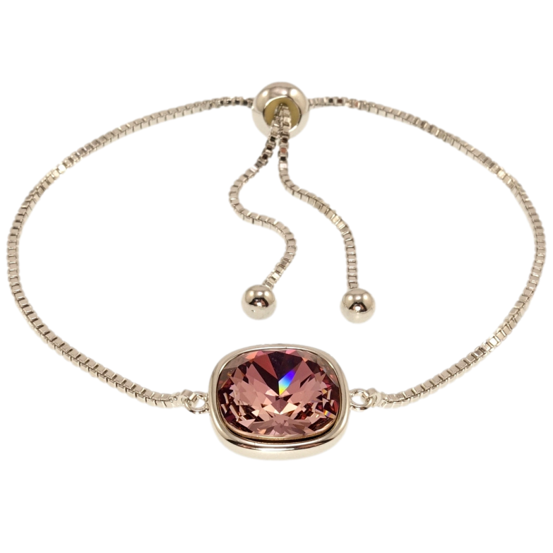 Браслет Xuping цвет Родий с кр-ми Swarovski Цепочка с вставкой кр-лл Antique Pink, 9х9мм на бегунке 12-25см фото №1