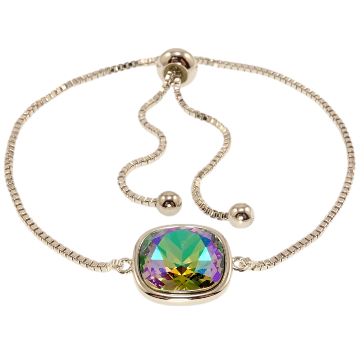 Браслет Xuping цвет Родий с кр-ми Swarovski Цепочка с вставкой кр-лл Peridot Shimmer, 9х9мм на бегунке фото №4