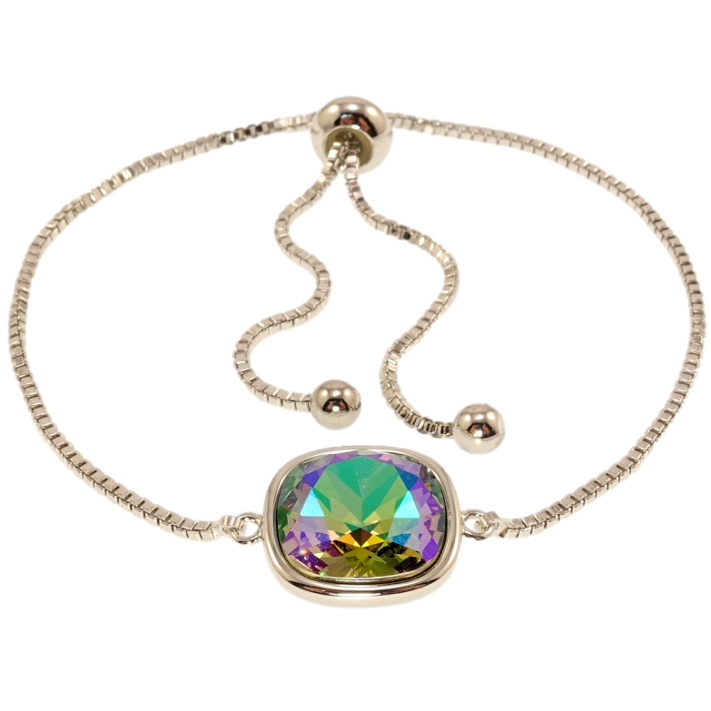 Браслет Xuping колір Родій з кр-ми Swarovski Ланцюжок зі вставкою кр-лл Peridot Shimmer, 9х9мм на бігунці 12-25см х фото №1 Браслет Xuping колір Родій з кр-ми Swarovski Ланцюжок зі вставкою кр-лл Peridot Shimmer, 9х9мм на бігунці 12-25см х фото №1