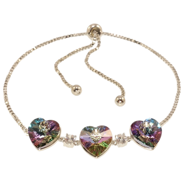 Браслет Xuping цвет Родий с кр-ми Swarovski Три сердечка Paradise Shine на цепочке на бегунке 12-28см х 2мм фото №9