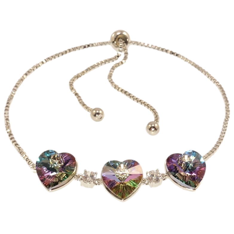 Браслет Xuping колір Родій з кр-ми Swarovski Три серця Paradise Shine на ланцюжку на бігунці 12-28см х 2мм фото №1 Браслет Xuping колір Родій з кр-ми Swarovski Три серця Paradise Shine на ланцюжку на бігунці 12-28см х 2мм фото №1