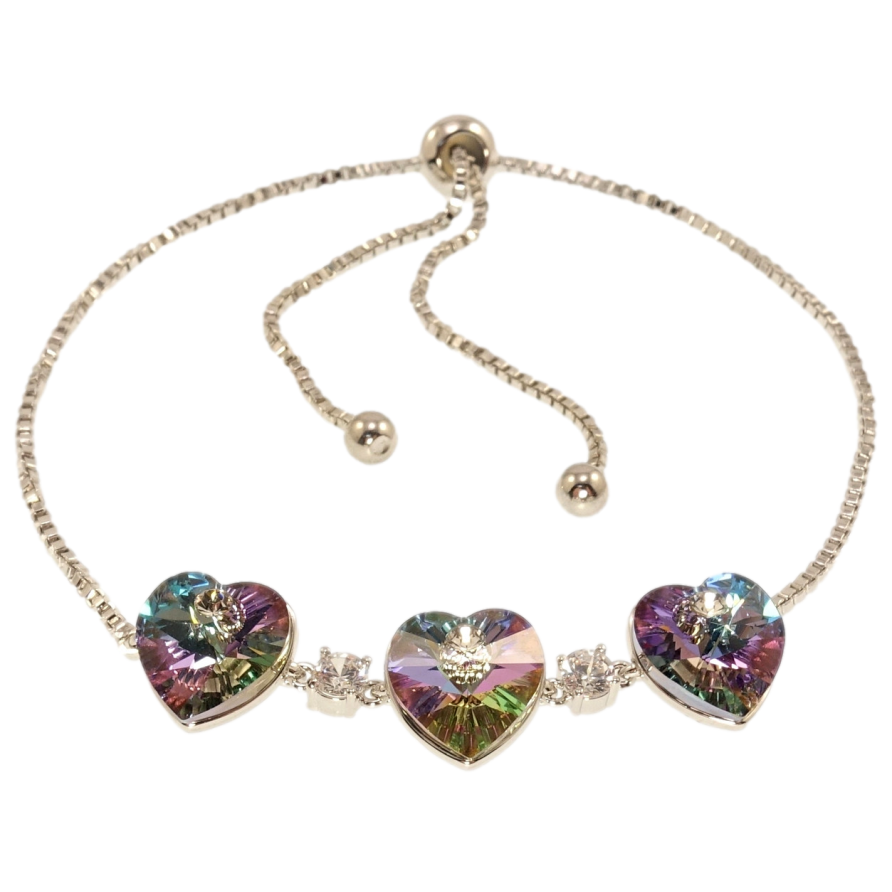 Браслет Xuping цвет Родий с кр-ми Swarovski Три сердечка Paradise Shine на цепочке на бегунке 12-28см х 2мм фото №1