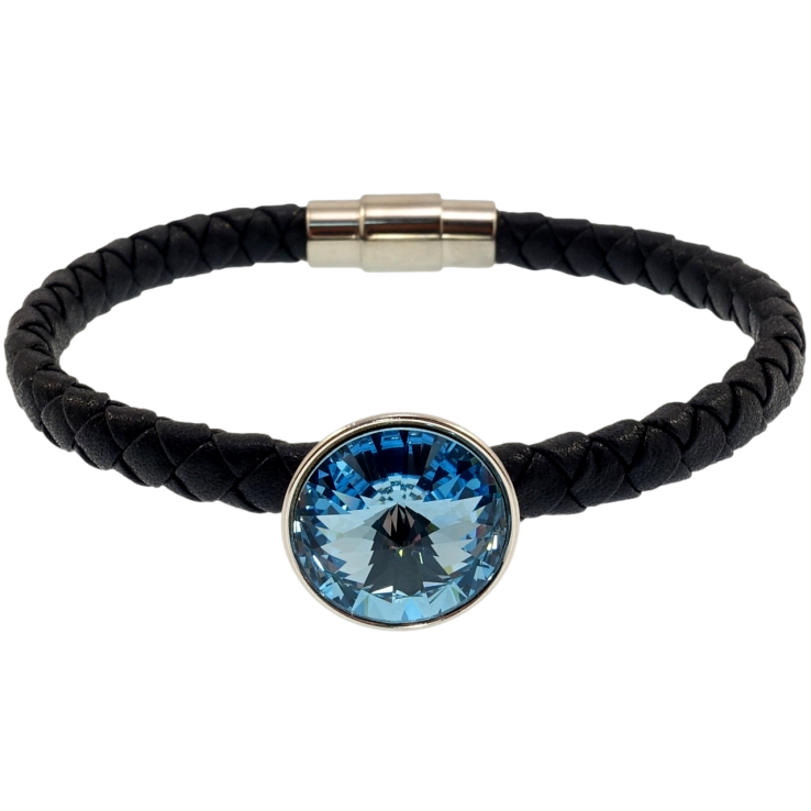 Браслет Xuping колір Родій з кр-ми Swarovski Шкіряний синій шнур магнітна застібка Aquamarine ø 15мм довжина 18,5см фото №23