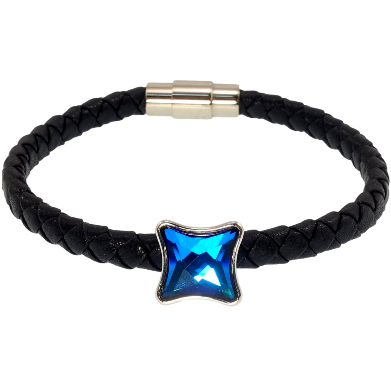 Браслет Xuping цвет Родий с кристаллами Swarovski Кожаный синий шнур магнитная застежка Capri Blue длина фото №1