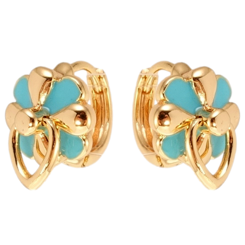 Сережки Xuping M&L Колір 18K колечка Квіточки з блакитною емаллю фото №1