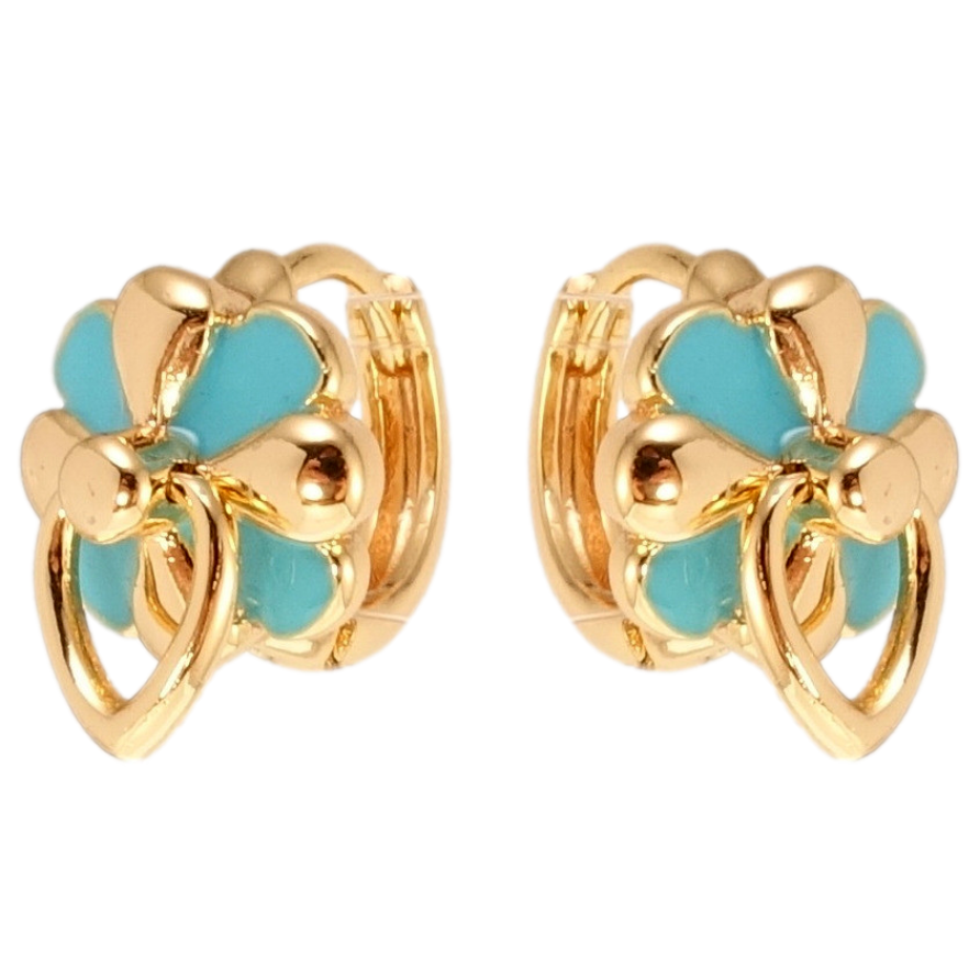 Сережки Xuping M&L Колір 18K колечка Квіточки з блакитною емаллю фото №1