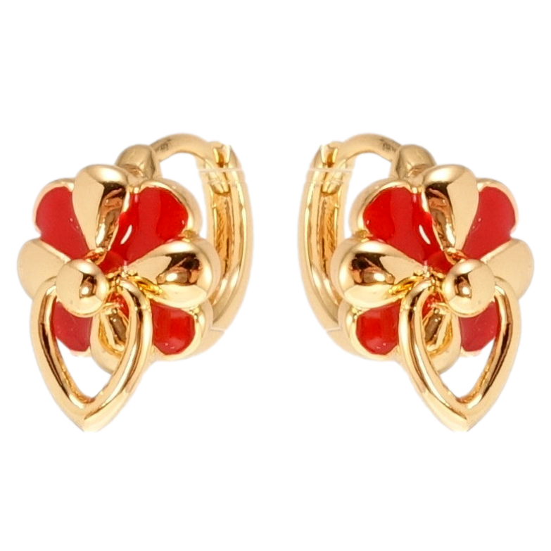 Сережки Xuping M&L Колір 18K колечка Квіточки з червоною емаллю фото №1
