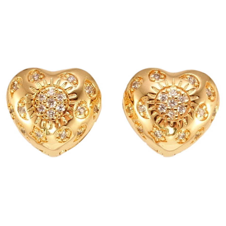 Сережки Xuping M&L Колір 18K колечка Об'ємні серця з цирконієм візерунок на один бік фото №1