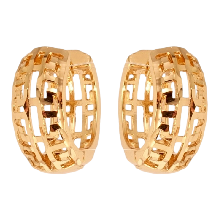 Серьги Xuping Позолота 18K колечки Меандровый резной орнамент фото №7 Серьги Xuping Позолота 18K колечки Меандровый резной орнамент фото №7