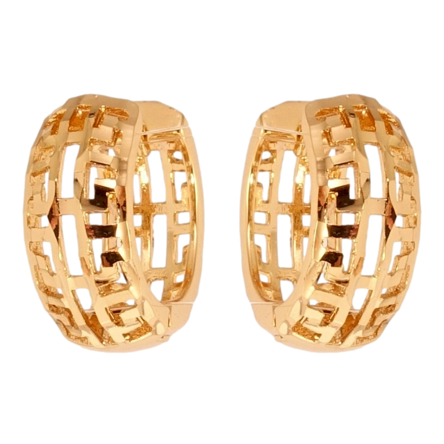 Серьги Xuping Позолота 18K колечки Меандровый резной орнамент фото №1 Серьги Xuping Позолота 18K колечки Меандровый резной орнамент фото №1