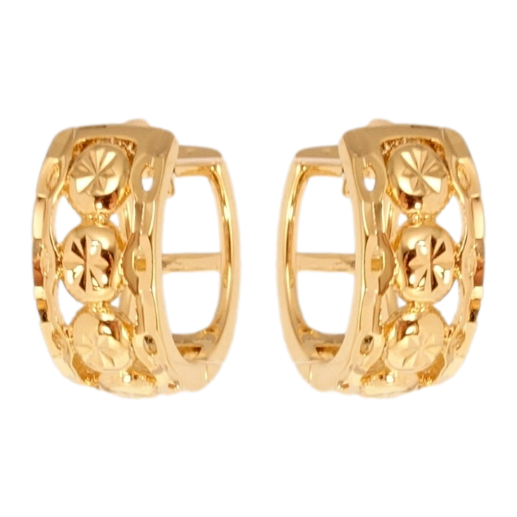 Серьги Xuping Позолота 18K колечки Фантазийный орнамент с звездочками насечками фото №3 Серьги Xuping Позолота 18K колечки Фантазийный орнамент с звездочками насечками фото №3