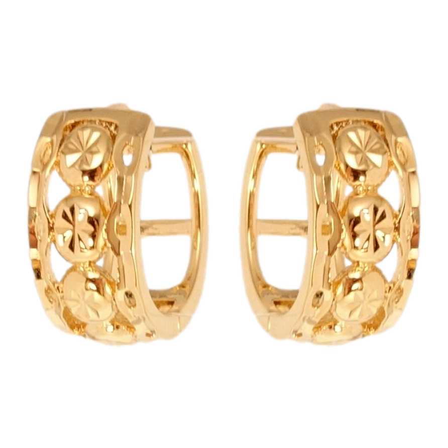 Серьги Xuping Позолота 18K колечки Фантазийный орнамент с звездочками насечками фото №1 Серьги Xuping Позолота 18K колечки Фантазийный орнамент с звездочками насечками фото №1