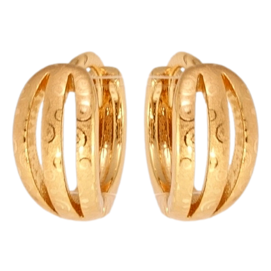 Серьги Xuping Позолота 18K колечки Полосатые петельки с орнаментом напылением фото №1 Серьги Xuping Позолота 18K колечки Полосатые петельки с орнаментом напылением фото №1