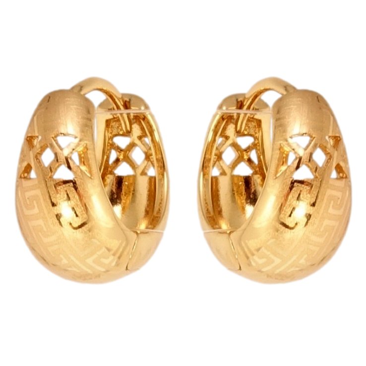 Серьги Xuping Позолота 18K колечки Корзинки с резным узором и меандровым орнаментом напылением фото №11 Серьги Xuping Позолота 18K колечки Корзинки с резным узором и меандровым орнаментом напылением фото №11