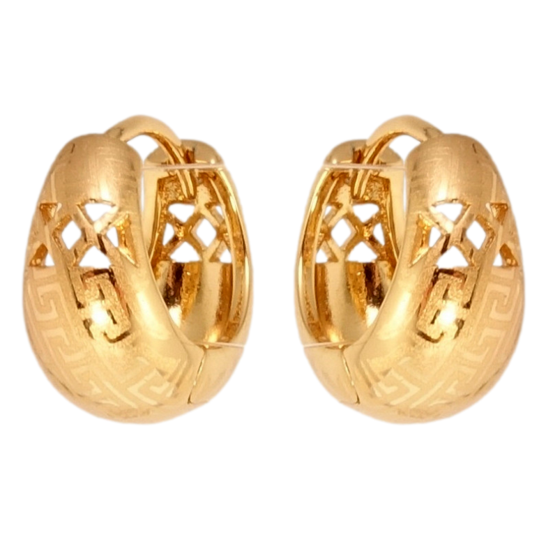 Сережки Xuping Позолота 18K колечка Кошики з різьбленим візерунком та меандровим орнаментом напиленням фото №1