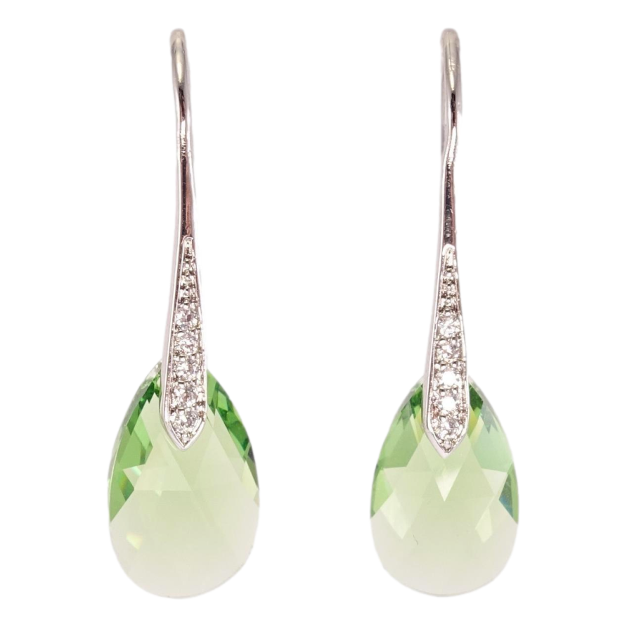 Сережки Xuping колір Родій з кристалами Swarovski французький замок Грушоподібні кристали Chrysolite фото №1 Сережки Xuping колір Родій з кристалами Swarovski французький замок Грушоподібні кристали Chrysolite фото №1