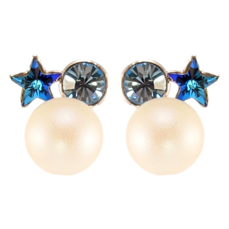 Сережки Xuping колір Родій з кристалами Swarovski пусети Перлина з кристалами Capri Blue та Montana фото №6 Сережки Xuping колір Родій з кристалами Swarovski пусети Перлина з кристалами Capri Blue та Montana фото №6