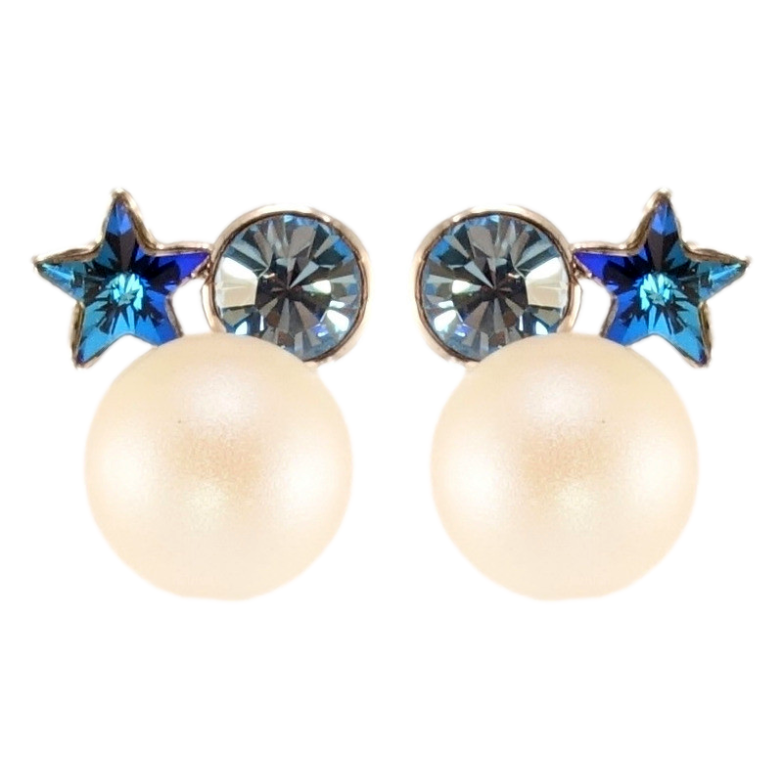 Серьги Xuping цвет Родий с кристаллами Swarovski пусеты Жемчужина с кристаллами Capri Blue и Montana фото №1 Серьги Xuping цвет Родий с кристаллами Swarovski пусеты Жемчужина с кристаллами Capri Blue и Montana фото №1