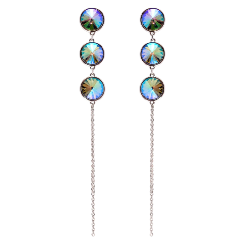 Сережки Xuping колір Родій з кристалами Swarovski пусети Кристали Paradise Shine на ланцюжку фото №1 Сережки Xuping колір Родій з кристалами Swarovski пусети Кристали Paradise Shine на ланцюжку фото №1