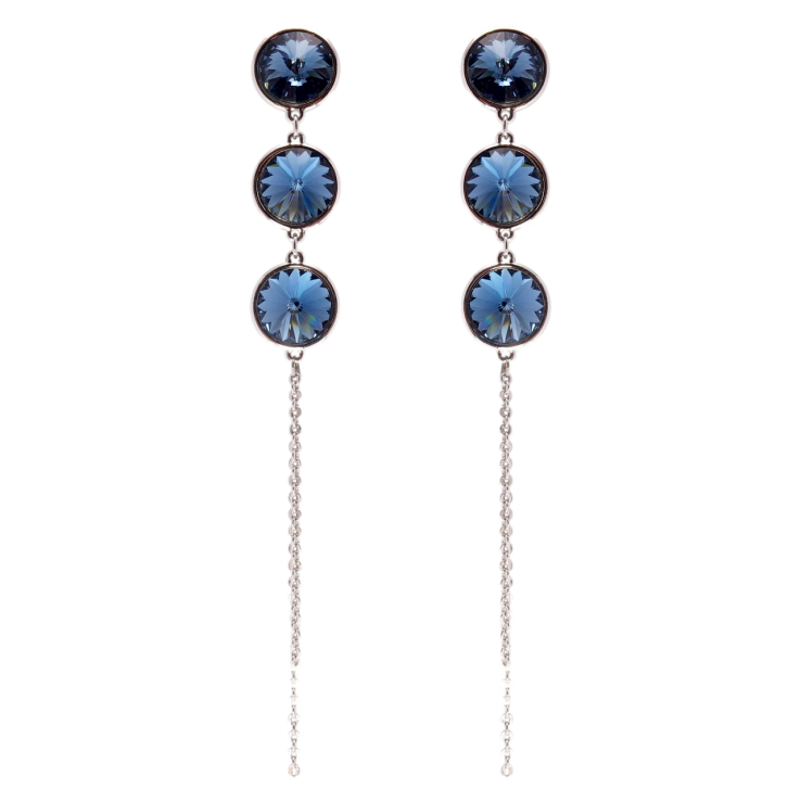 Сережки Xuping колір Родій з кристалами Swarovski пусети Кристали Montana на ланцюжку фото №8 Сережки Xuping колір Родій з кристалами Swarovski пусети Кристали Montana на ланцюжку фото №8