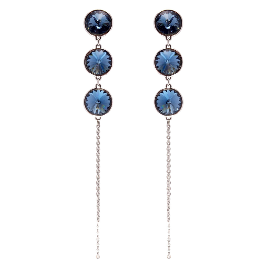 Серьги Xuping цвет Родий с кристаллами Swarovski пусеты Кристаллы Montana на цепочке фото №1 Серьги Xuping цвет Родий с кристаллами Swarovski пусеты Кристаллы Montana на цепочке фото №1