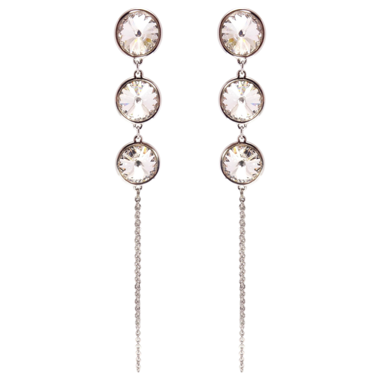 Сережки Xuping колір Родій з кристалами Swarovski пусети Кристали Moonlightr на ланцюжку фото №1 Сережки Xuping колір Родій з кристалами Swarovski пусети Кристали Moonlightr на ланцюжку фото №1