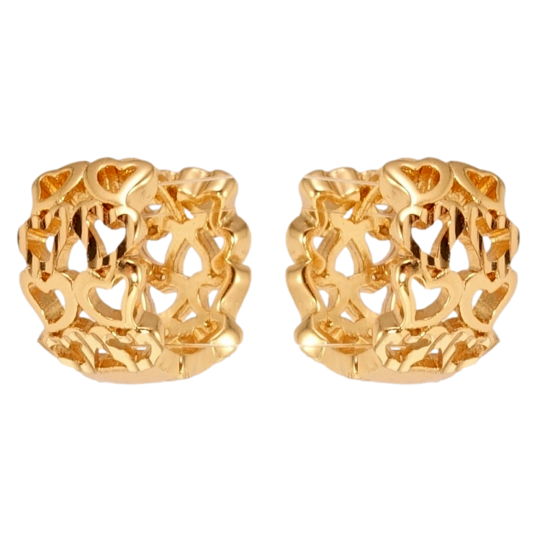 Серьги Xuping Позолота 18K колечки Резной орнамент сердечками с насечками фото №1 Серьги Xuping Позолота 18K колечки Резной орнамент сердечками с насечками фото №1