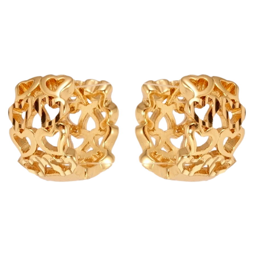 Серьги Xuping Позолота 18K колечки Резной орнамент сердечками с насечками фото №1 Серьги Xuping Позолота 18K колечки Резной орнамент сердечками с насечками фото №1