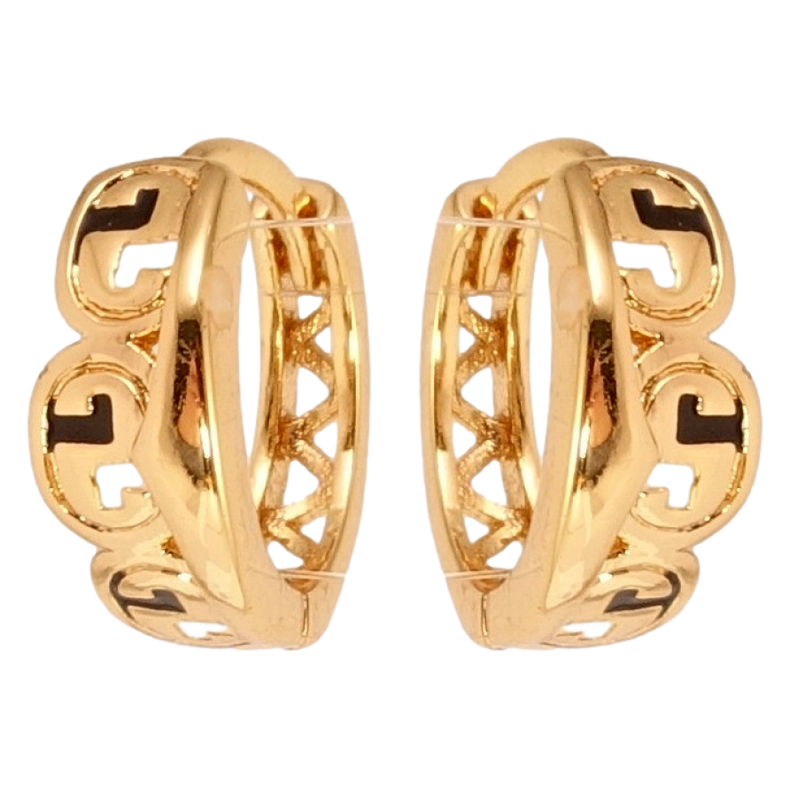 Серьги Xuping Позолота 18K колечки Декоративный орнамент с прокраской черно-белой эмалью фото №1