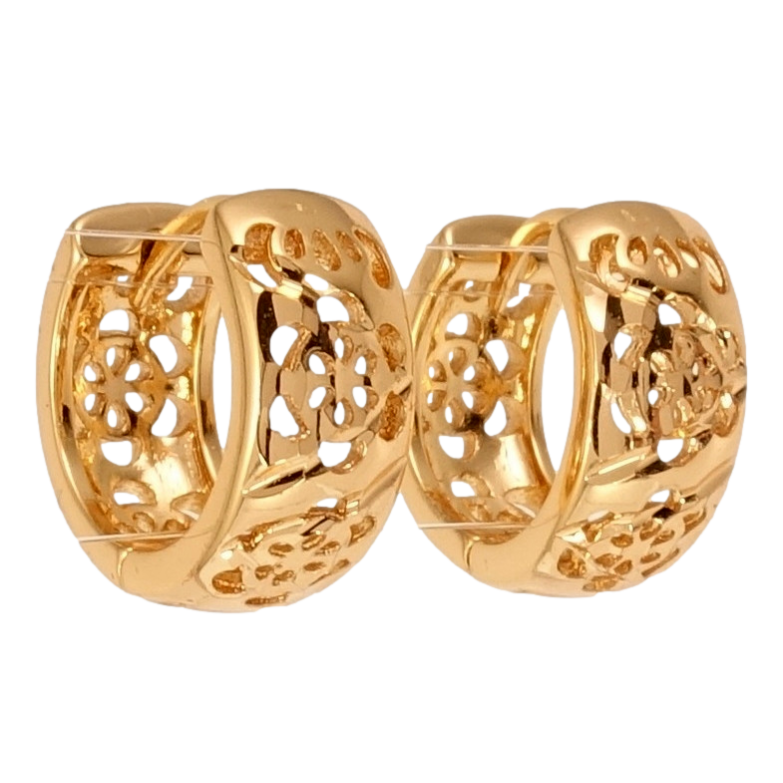 Сережки Xuping Позолота 18K колечка Квітковий різьблений орнамент візерунок на один бік фото №3