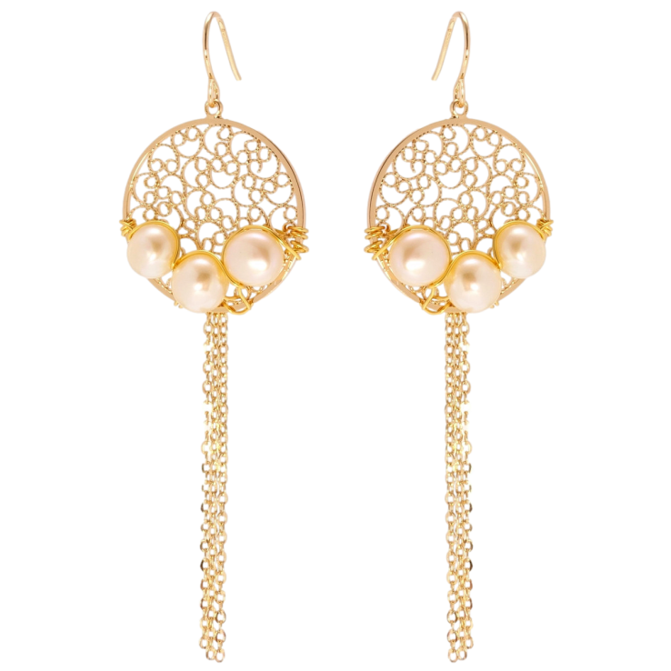 Серьги Xuping Позолота 18K французский замок Ажурные колечки с жемчугом и цепочками фото №13 Серьги Xuping Позолота 18K французский замок Ажурные колечки с жемчугом и цепочками фото №13