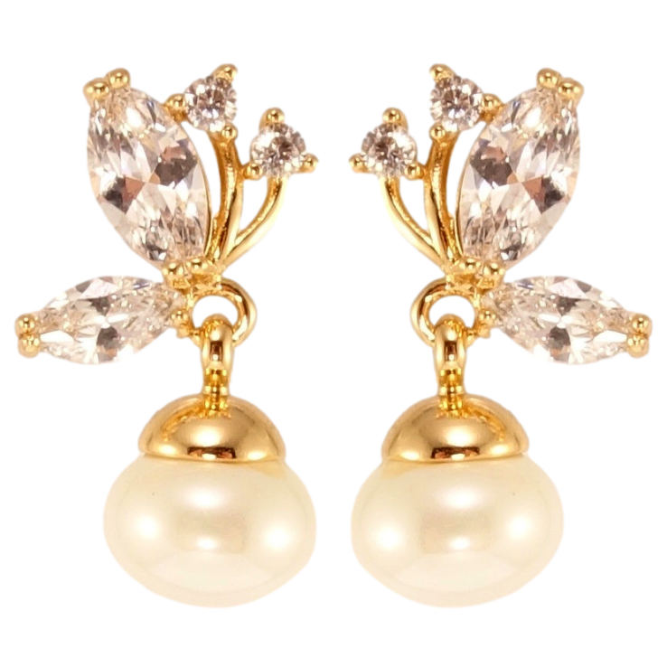 Серьги Xuping Позолота 18K пусеты Кристальные бабочки с жемчужными подвесками фото №23