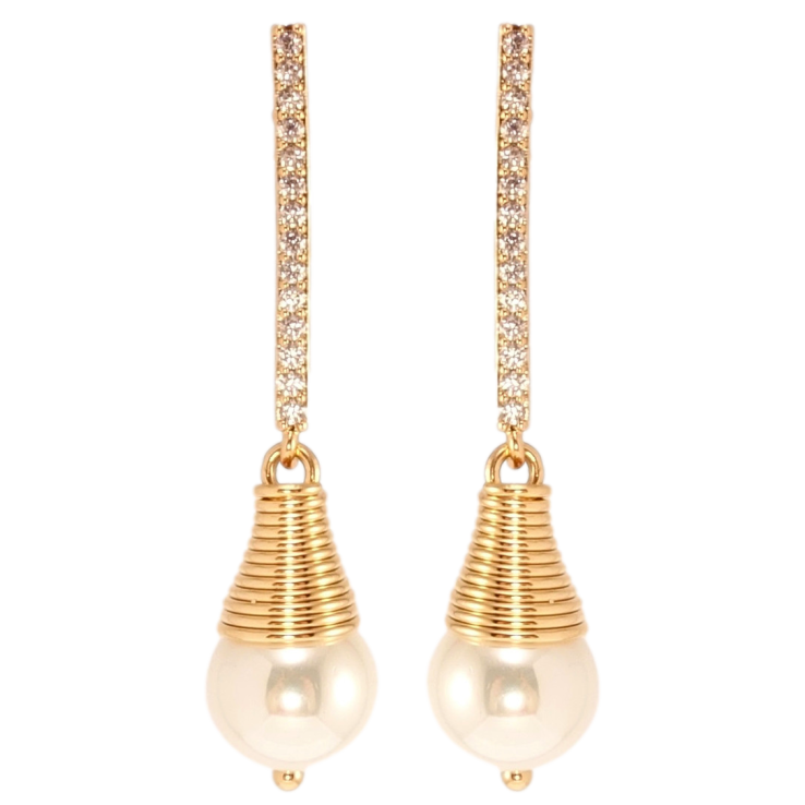 Серьги Xuping Позолота 18K пусеты Жемчужные колокольчики на дорожке циркония фото №4 Серьги Xuping Позолота 18K пусеты Жемчужные колокольчики на дорожке циркония фото №4