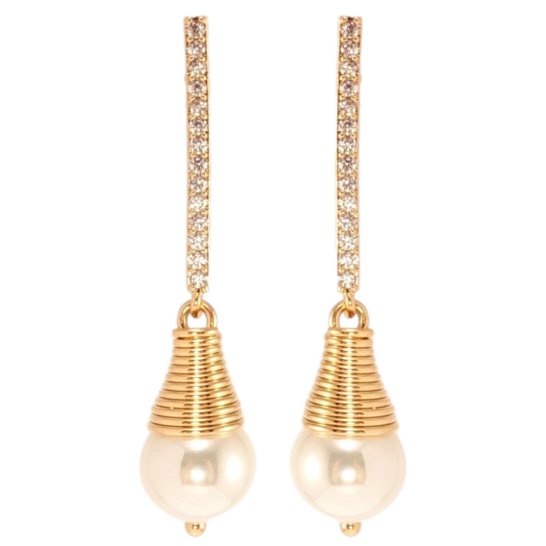 Сережки Xuping Позолота 18K пусети Перлинні дзвіночки на доріжці цирконію фото №1